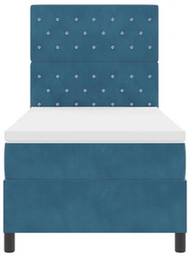 Boxspring Ágy Matrac Kék Egyszemélyes Bársonyos