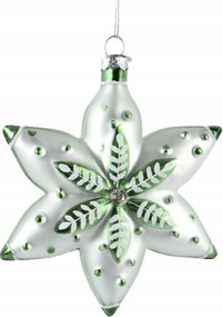 Üveggömb csillag fehér, zöld 11,8cm