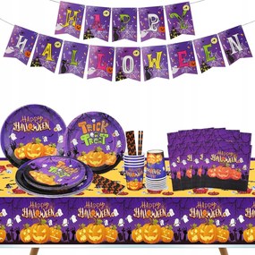 Halloween Party Teríték Szett: Tányérok, Poharak, Terítő, Girland