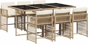 vidaXL 7 részes bézs polyrattan kerti étkezőgarnitúra párnákkal