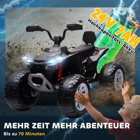 AIYAPLAY Elektromos gyermek quad, 24 V-os elektromos jármű 4 kerékkel, fényszórókkal, USB porttal, MP3, fekete