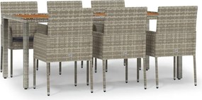 vidaXL 7 részes szürke polyrattan kerti étkezőgarnitúra párnával