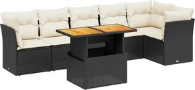 vidaXL 7 részes fekete polyrattan kerti ülőgarnitúra párnával