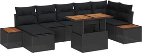 vidaXL Kerti Kanapé Szett tárolóval 8 pcs Fekete Poli rattan
