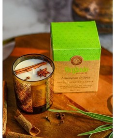 Organikus füstölő gyertya Lemongrass &amp; Spice200 g üvegben, aranyfóliával