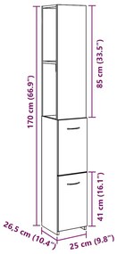 antik fa színű szerelt fa fürdőszobaszekrény 25x25x170 cm