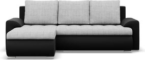 Tokio sarokkanapé, 2 ágyneműtartóval, fonott + műbőr, baloldali, szürke - fekete