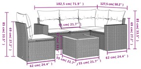 6 részes fekete polyrattan kerti ülőgarnitúra párnákkal