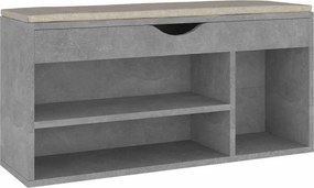 vidaXL betonszürke szerelt fa cipőtároló pad párnával 104 x 30 x 49 cm