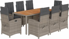 vidaXL 9 részes szürke polyrattan kerti étkezőgarnitúra párnával
