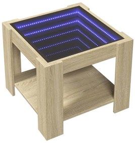 Sonoma tölgy szerelt fa dohányzóasztal LED-del 53 x 53 x 45 cm