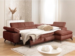 Terrakotta színű kordbársony sarokkanapé (jobb oldali-L alakú) Marbeya – Ropez