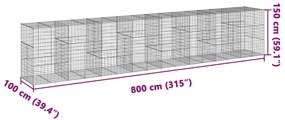 horganyzott vas gabion kosár fedéllel 800 x 100 x 150 cm