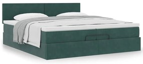 Ottomán ágykeret matraccal sötétzöld 200x200 cm bársony