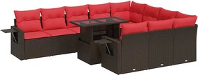 vidaXL 11 részes barna polyrattan akácfa kerti ülőgarnitúra párnákkal