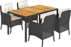 vidaXL 5 részes fekete polyrattan kerti étkezőgarnitúra párnákkal
