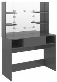 fényes szürke LED-es MDF sminkasztal 100 x 40 x 135 cm