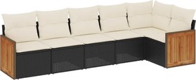 vidaXL 6 részes fekete polyrattan kerti ülőgarnitúra párnákkal