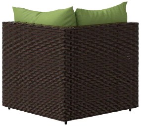 Barna polyrattan kerti sarokkanapé párnákkal