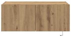 LED világítással ellátott TV fali szekrény, kézműves tölgy, 80x35x31 cm