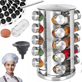 Fűszertartó Állvány 360° 20 Üveg Tégely Rozsdamentes Acél