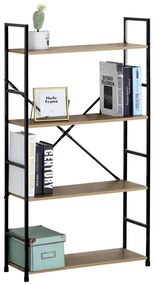 Nyitott könyvespolc, tároló állvány fém lábakkal | 4 szintes aranytölgy | 59x112cm Intenso