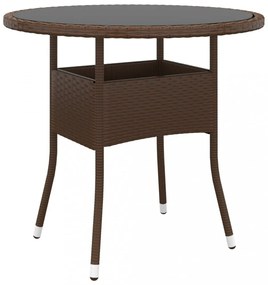 barna polyrattan és edzett üveg kerti asztal Ø 80 x 75 cm