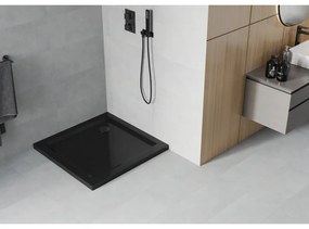 Mexen Slim, négyzet alakú zuhanytálca 70x70x5 cm + fekete szifon, fekete, 40707070B