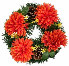 Őszi virágokkal díszített koszorú mindenszentekre 20 cm, narancsságra