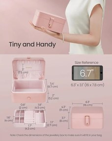 Ékszerdoboz, 2 szintes tároló, 11 x 16 x 8 cm, rózsaszín