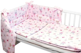 BABY NELLYS 3-dílná készlet Mantinel ágyneművel, Róka és nyúl, rózsaszín 120x90