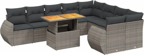 vidaXL 10 részes szürke polyrattan kerti ülőgarnitúra párnákkal