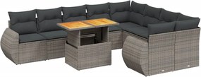 vidaXL 10 részes szürke polyrattan kerti ülőgarnitúra párnákkal