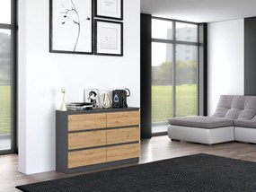 M6 120 2x3, fiókos szekrény, antracit-tölgy