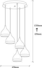 Yildo függőlámpa 5x, fekete-réz