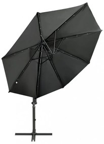 antracitszürke konzolos napernyő rúddal és LED-fényekkel 300 cm