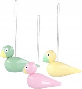 Fa húsvéti madár figurák 3 db, sárga, zöld, rózsaszín, Kay Bojesen