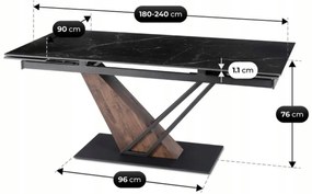 Fekete Márvány/Dió Színű Bővíthető Étkezőasztal. REX 2 180-240 cm
