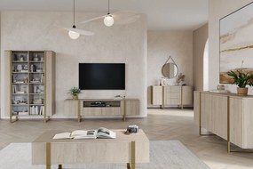 Verica 200 cm-es TV-szekrény nyitott polccal - szivacsos tölgy / arany lábak