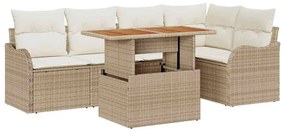 vidaXL Kerti Kanapé Szett párnával 6 pcs Beige és krém polirattan