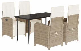 vidaXL 5 részes bézs polyrattan kerti étkezőgarnitúra párnákkal