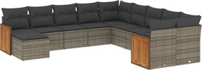 vidaXL 11 részes szürke polyrattan kerti ülőgarnitúra párnákkal