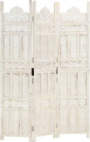 vidaXL 3-paneles fehér mangófa kézzel faragott térelválasztó 120x165cm