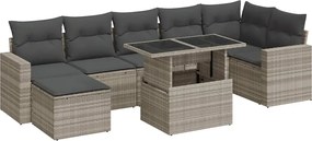 vidaXL 8 részes világosszürke polyrattan kerti ülőgarnitúra párnával