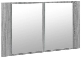 szürke sonoma akril LED-es tükrös fürdőszobaszekrény 80x12x45cm