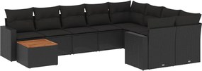 vidaXL 10 részes fekete polyrattan kerti ülőgarnitúra párnákkal