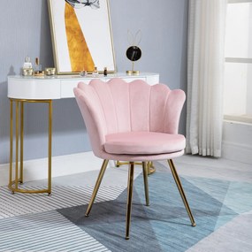 HOMCOM Rózsaszín Karosszék Lotus Formájú Designnal, Fém Lábakkal, Bársony Hatású Kárpitozással | Aosom