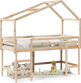 vidaXL tömör fenyőfa galériaágy létrával és tetővel 90 x 190 cm