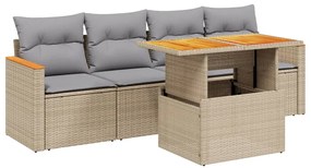 vidaXL 5 részes bézs polyrattan kerti ülőgarnitúra párnákkal