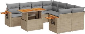 vidaXL 9 részes bézs polyrattan kerti ülőgarnitúra párnákkal